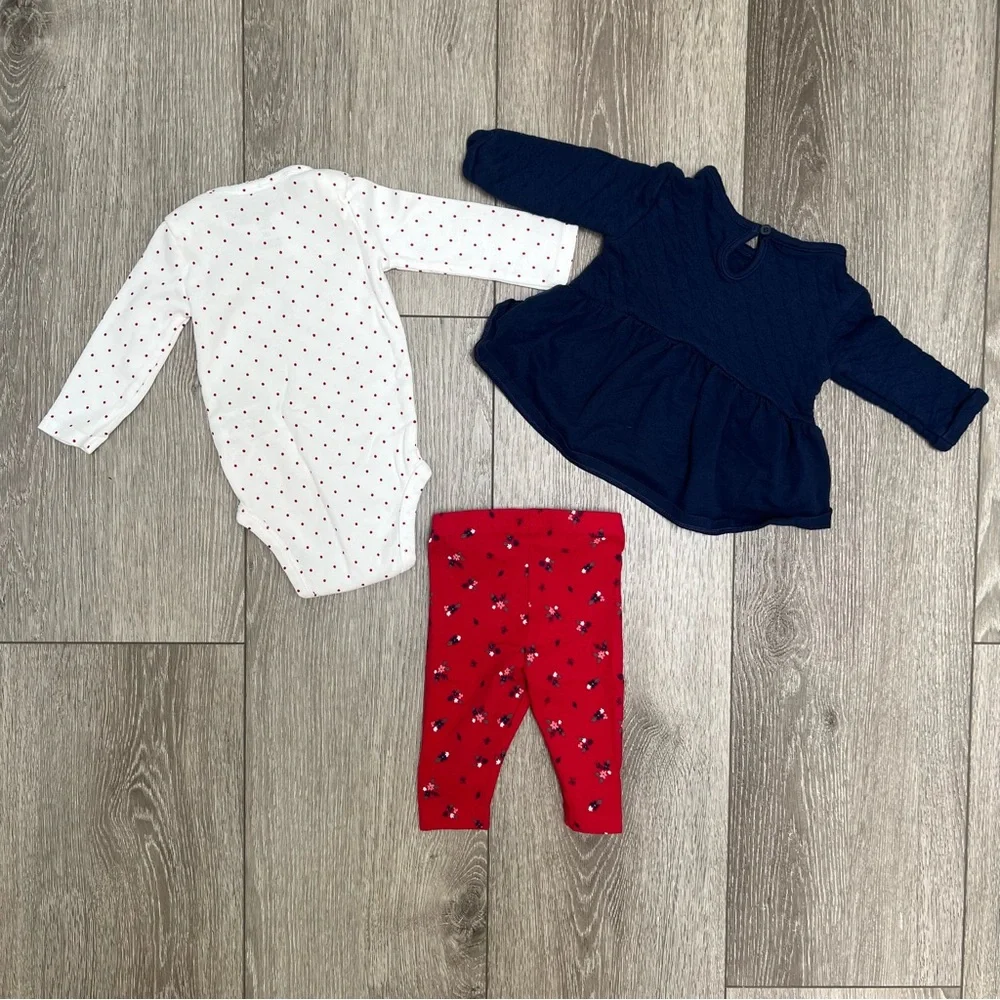 CARTERS 3PC LONG SLEEVE BODYSUIT LONG SLEEVE TOP AND LEGGINGS SET 6MO